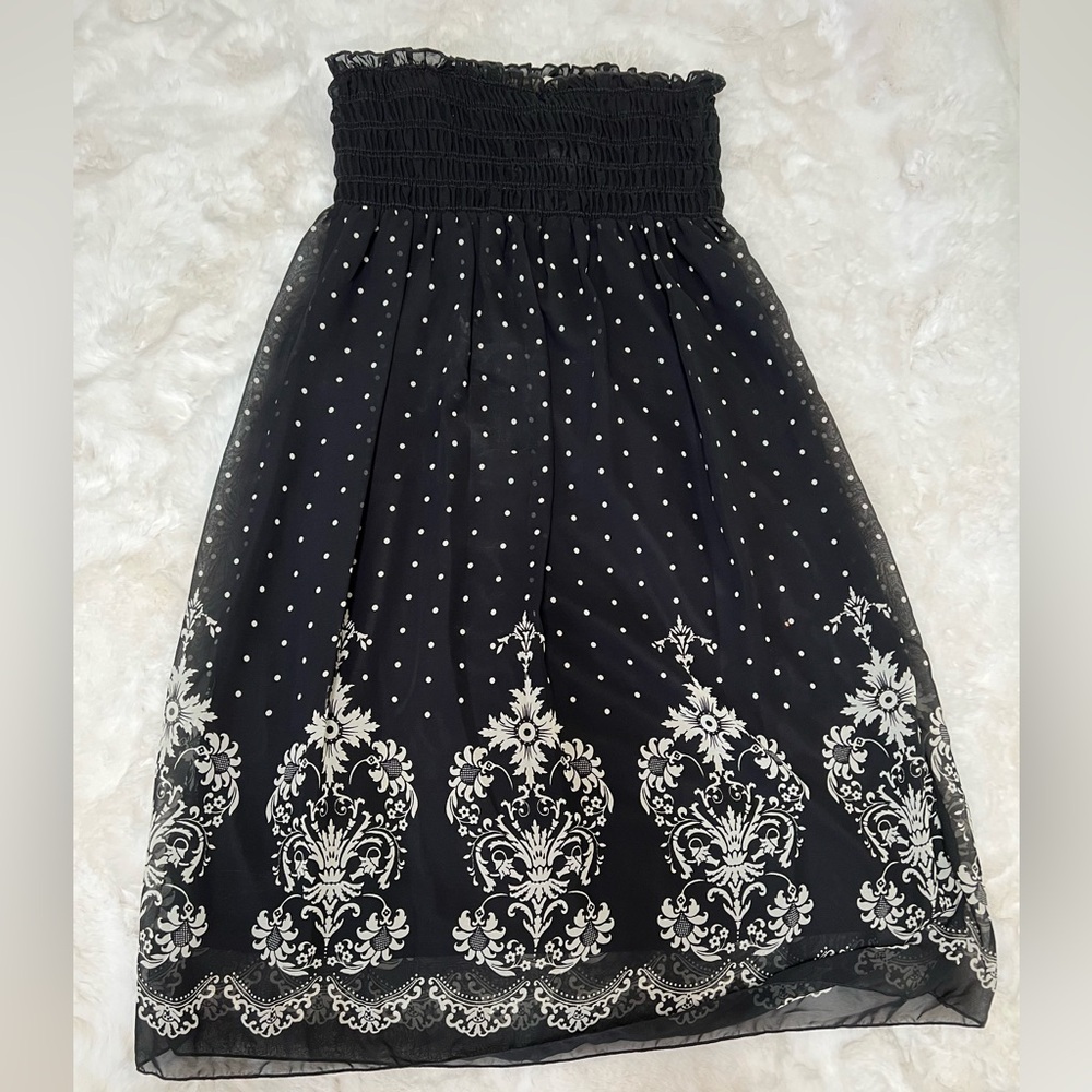 Black tube top polka dot dress, small.